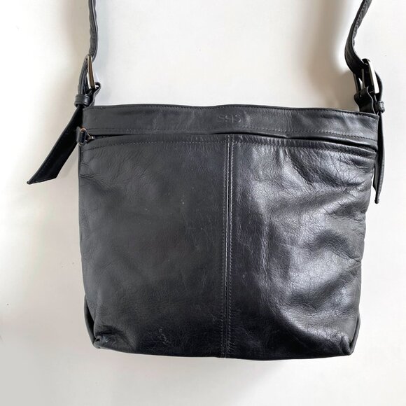 SAS Leather Bucket Handbag Shoulder Crossbody Adjustable Strap Black - Picture 10 of 16